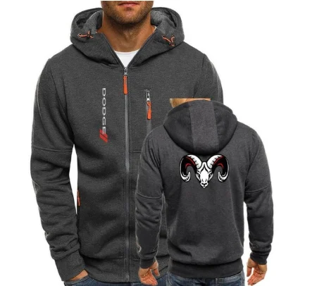 

Men's Hoodies Tracksuit Autumn Winter Drawstring Pocket Bomber Hooded Sweatshirt Long Sleeve Zip Coat for Dodge RAM Male Jacket