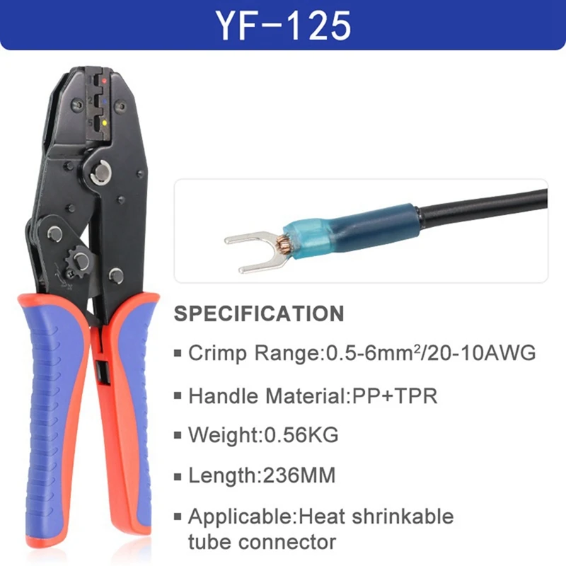 

YF-125 Heat Shrinkable Connector Crimping Tool Ratchet Wire Crimping Pliers Ratchet Terminal Crimping Tool Reusable