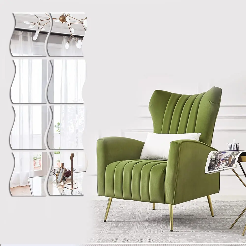 

12Pcs 3D Wavy Mirror Wall Stickers Mirror Art DIY Home Decor Acrylic Mirror Wall Sheet Plastic Tile for Home Living Room Bedroom