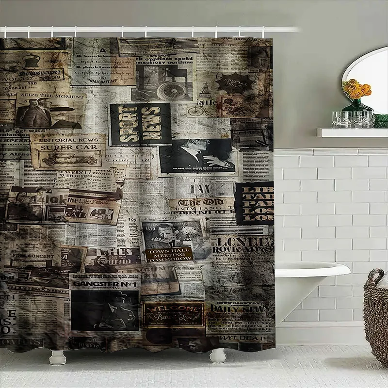 Винтажный газетный коллаж дизайн водонепроницаемая занавеска для душа