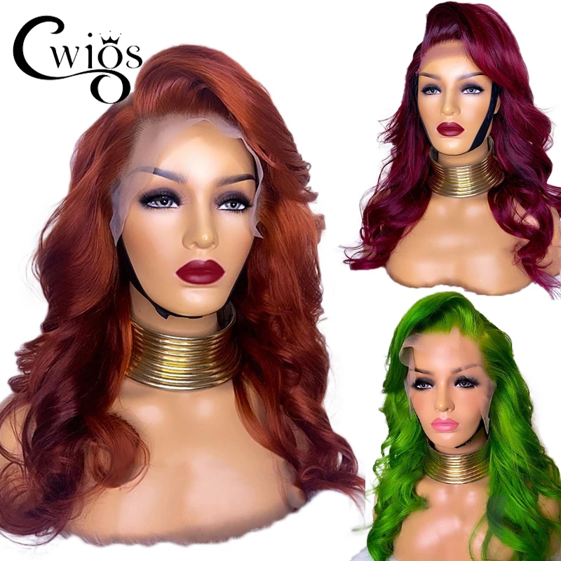 

Парик женский синтетический прозрачный, свободная волна, оранжевый имбирный зеленый 99J бордовый цвет, 13X4 кружевной передний парик для косплея, вечеринки, Drag Queen