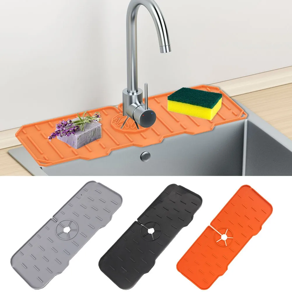 

Silicone Kitchen Faucet Mat For Sink Sponge Drain Rack Foldable Sink Mat Faucet Splash Catcher Bathroom Countertop Protector Mat