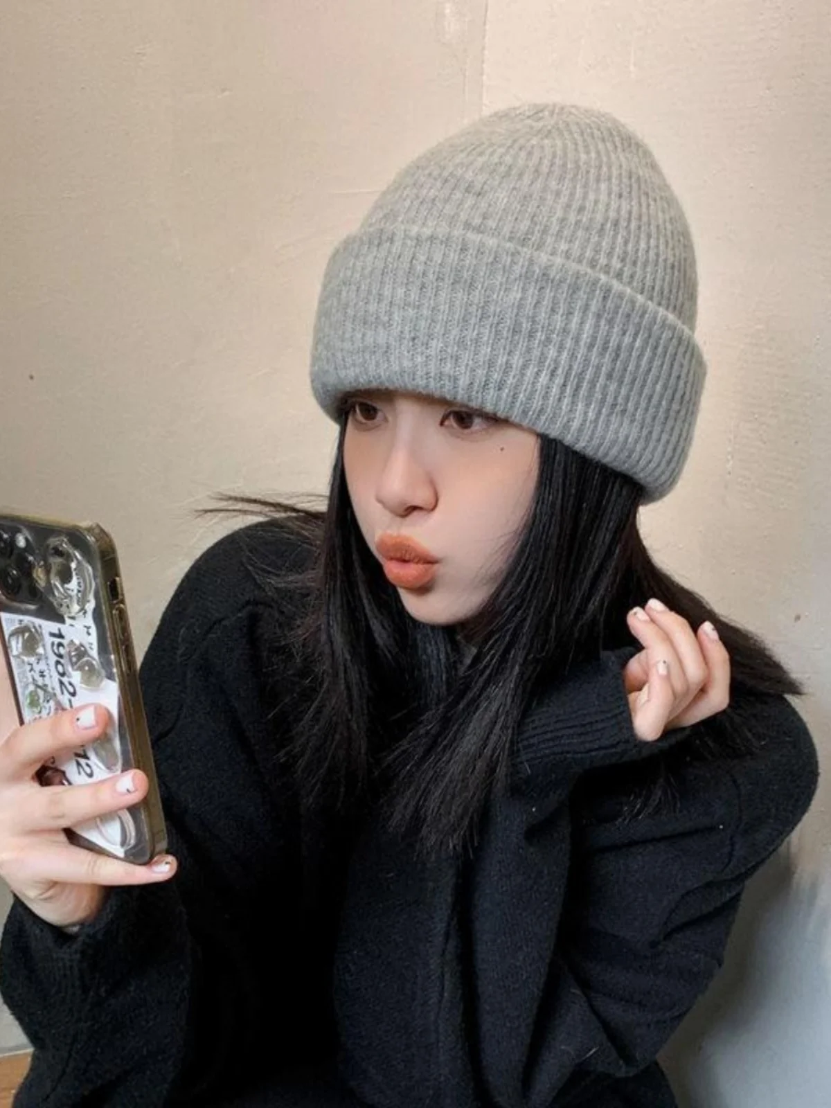 Double Letter High end New Rabbit fur Knitted Woolen Cap Women's Trendy Autumn and Winter Japan fashion Beanie Hat Warm Pullo...