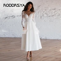 vintage beach short wedding dress for woman with long sleeves bridal gown ankle length 2022 custom made civil robe de mariee
