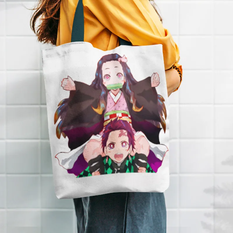 

Shoulder Bags Demon Slayer Shopper Anime Female Tote New Arrival Canvas Cute Eco Women Handbags Book School Bag Large Capacity