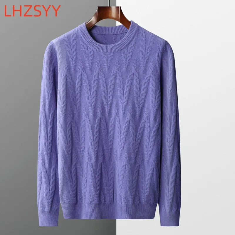 LHZSYY Winter 100% Cashmere Sweater Men's O-Neck Loose Pullovers Fashion New Large Size Sweaters Youth Thicken Knit Base Shirts