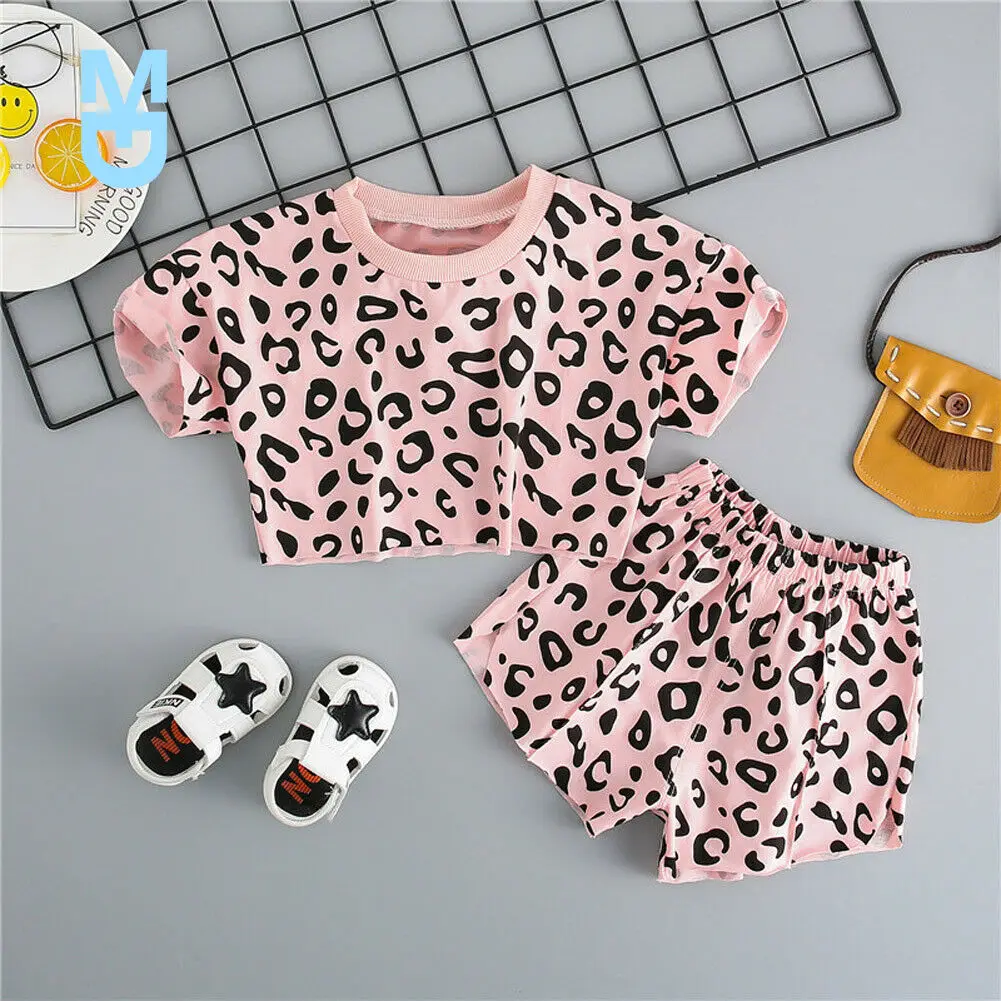 

New Baby Girl Kid Summer Toddler Outfits Clothes T-shirt Top+Short Pant 2PCS Lepoard Set