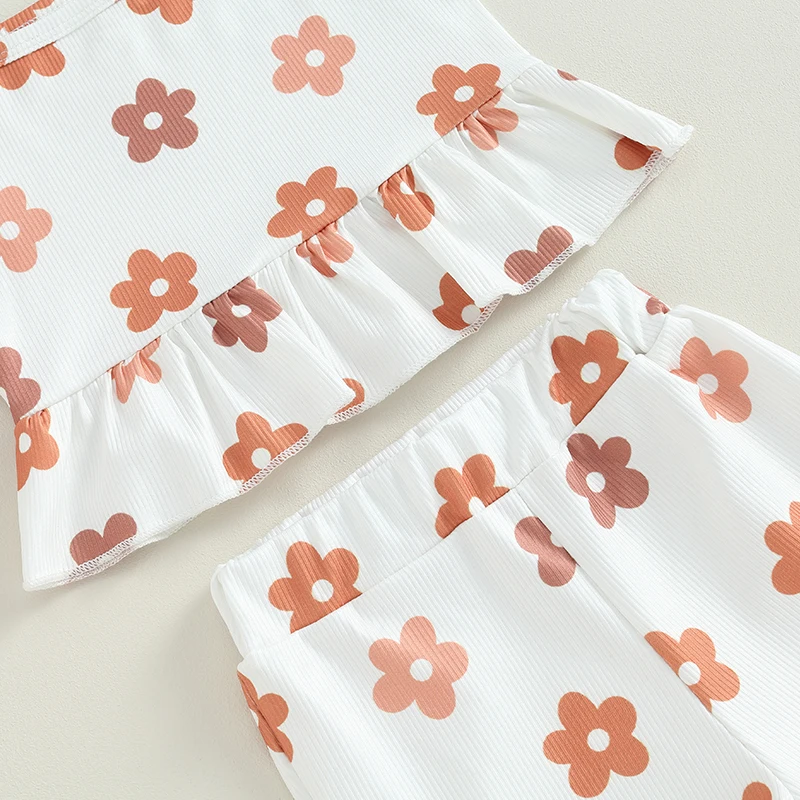 Toddler Girls 2PCS Pants Sets Sleeveless Cami Tops Floral Flared Pants Sets Summer Outfits images - 6