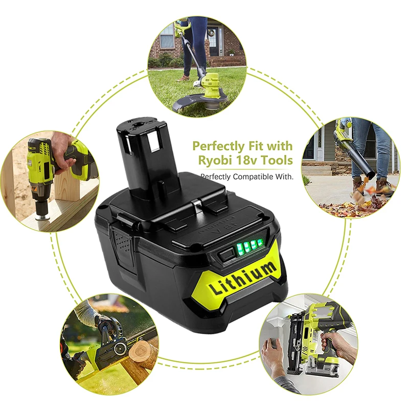 

New Replace Ryobi ONE18V Wireless Power Tool BPL1820 P108 P109 P106 RB18L50 RB18L40 Lithium Ion Battery 9800mah 18Vcharger