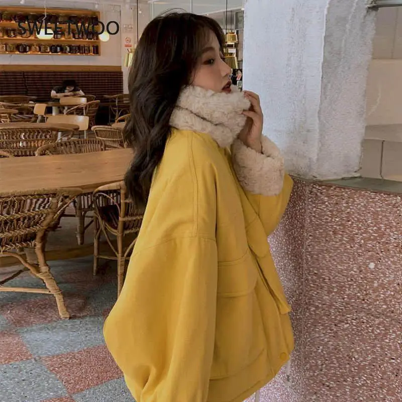 Women Winter Kawaii Fur Collar Coat Lady Parkas Thick Velvet Loose Cute Jacket Female Sweet Thick Warm Outwear Clothing Slim2022