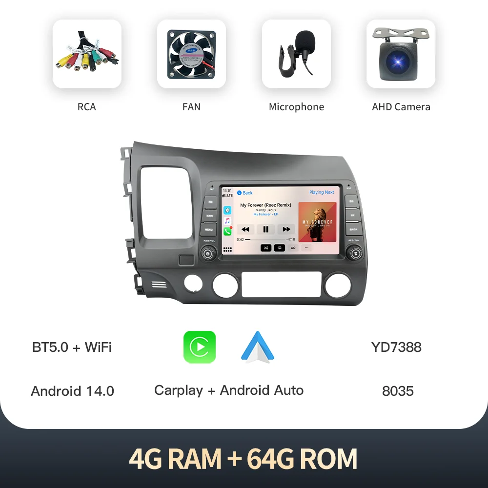 

Автомагнитола Kingchange для Honda Civic 8 FK FN FD 2005-2012, мультимедийный проигрыватель на Android, с восьмиядерным процессором, GPS, Типоразмер 8 дюймов