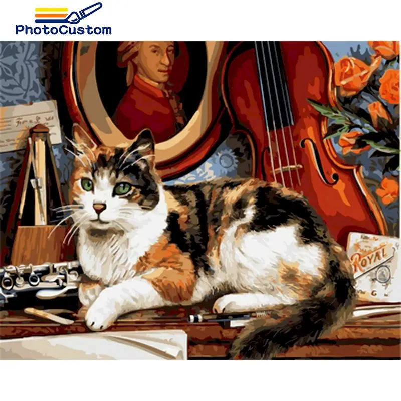 

PhotoCustom DIY Painting By Numbers Cat Drawing On Canvas Gift Pictures By Number Animals Kits Hand Painted Paintings Home Decor