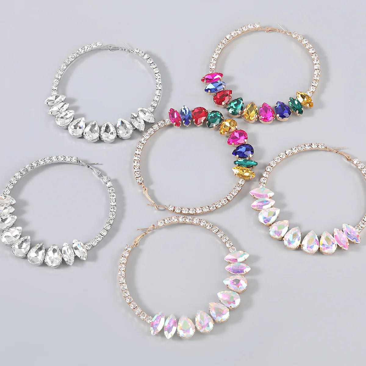 

Luxury Hollow AB Colorful Rhinestones Earrings Big Hoop Earrings For Women Clear Exaggerated Statement Earring Party Jewelry