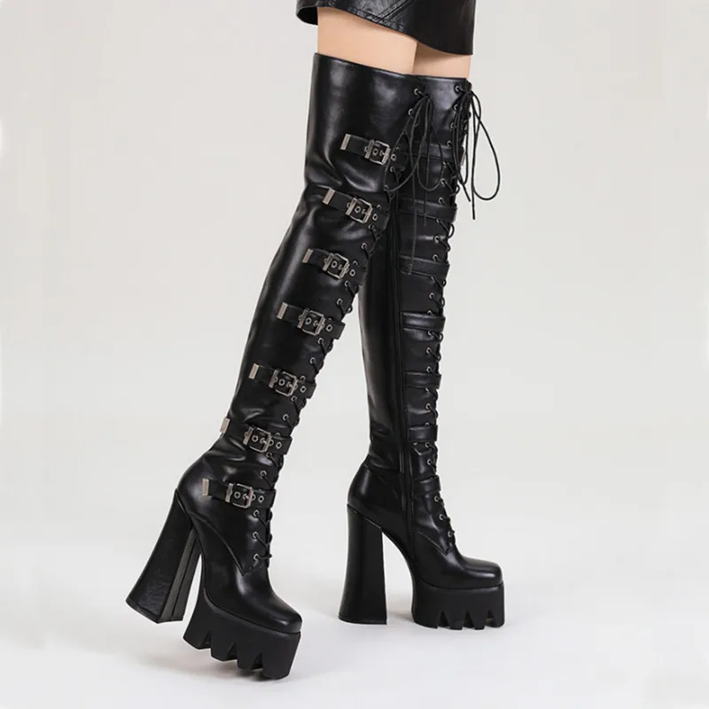 

2022New Women's Over-the-knee Boots Punk Style High-heeled Platform Boots European and American Nightclub Party Motorcycle Boots