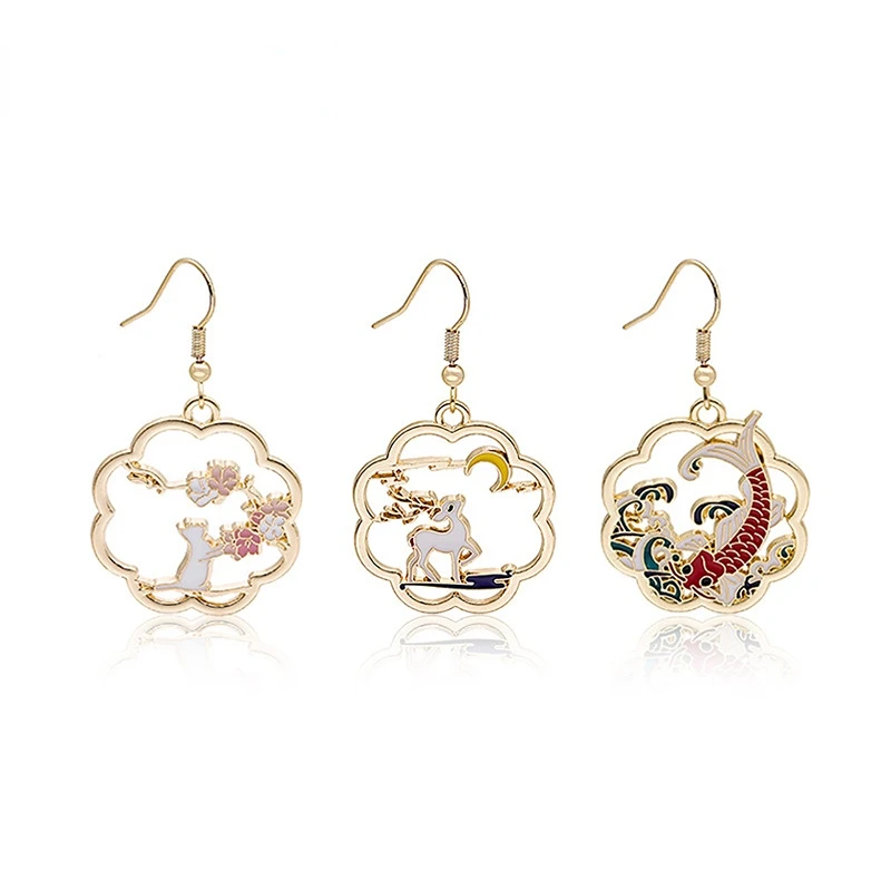 

Fashion Chinese Style Koi Deer Rabbit Drop Earrings For Women Girls Cute Colorful Cartoon Hollow Earrings Birthday Jewelry Gift