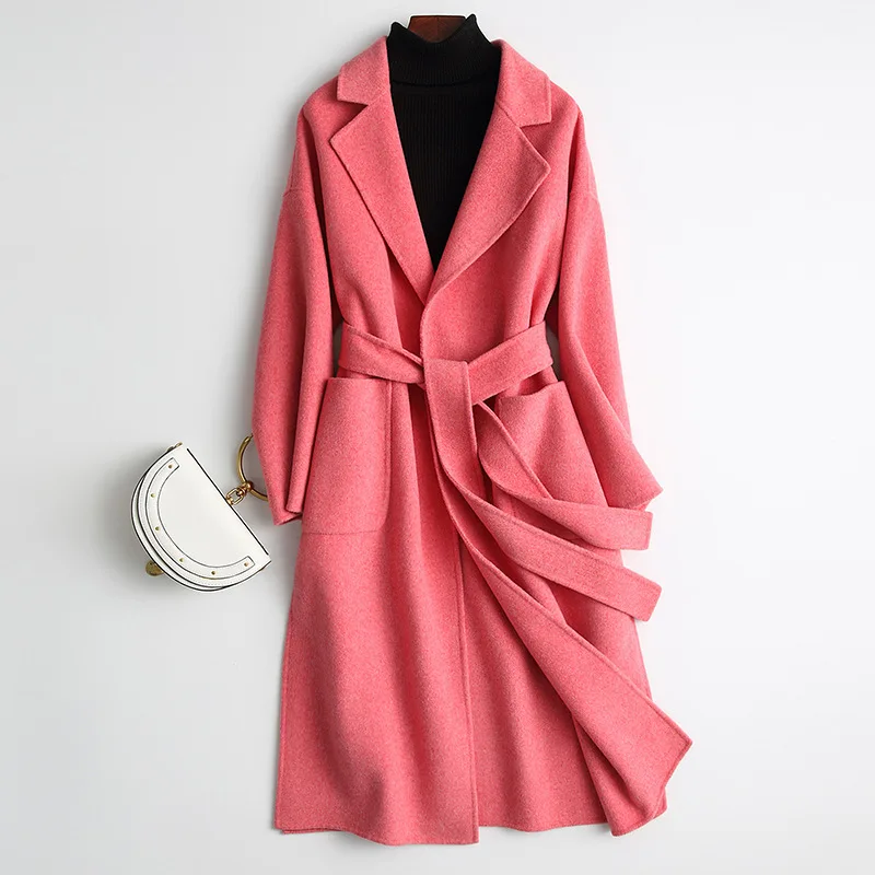 

Повседневное твидовое пальто 2023, новое двустороннее кашемировое пальто, женское длинное модное свободное шерстяное пальто высокого качества