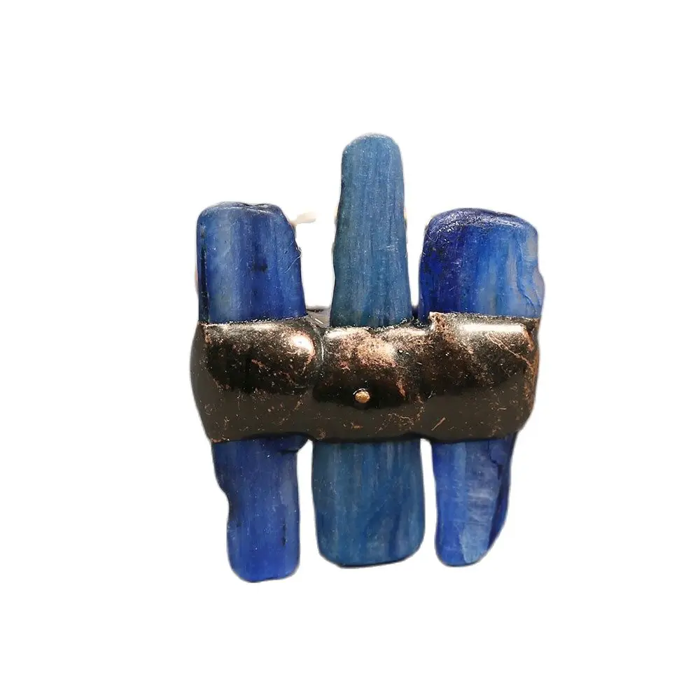 

GuaiGuai Jewelry Natural Blue Kyanite Bronze Plated Rings Electroplated Antique Copper Vintage Gems Ring Handmade Lady Gifts