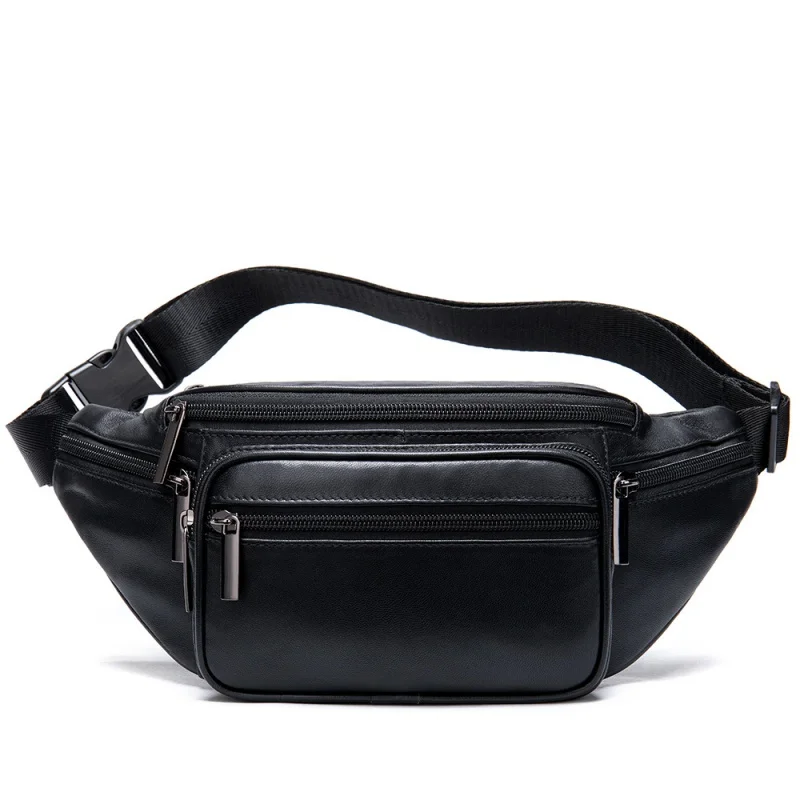 Simple Business Men Women Genuine Leather Waist Pack Outdoor Waist Bag Mobile Phone Chest Bag Male Leisure CrossBody Bag