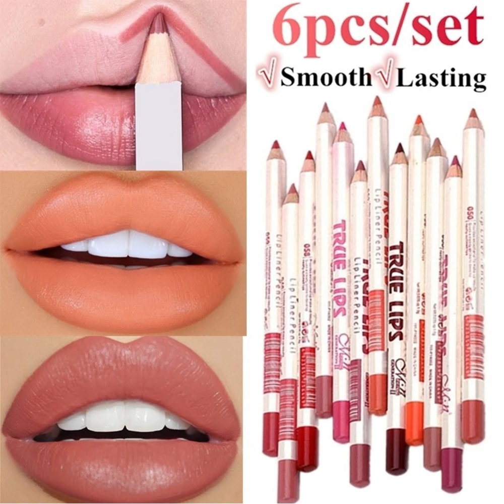 6 шт./набор, Водостойкая Подводка-карандаш для губ