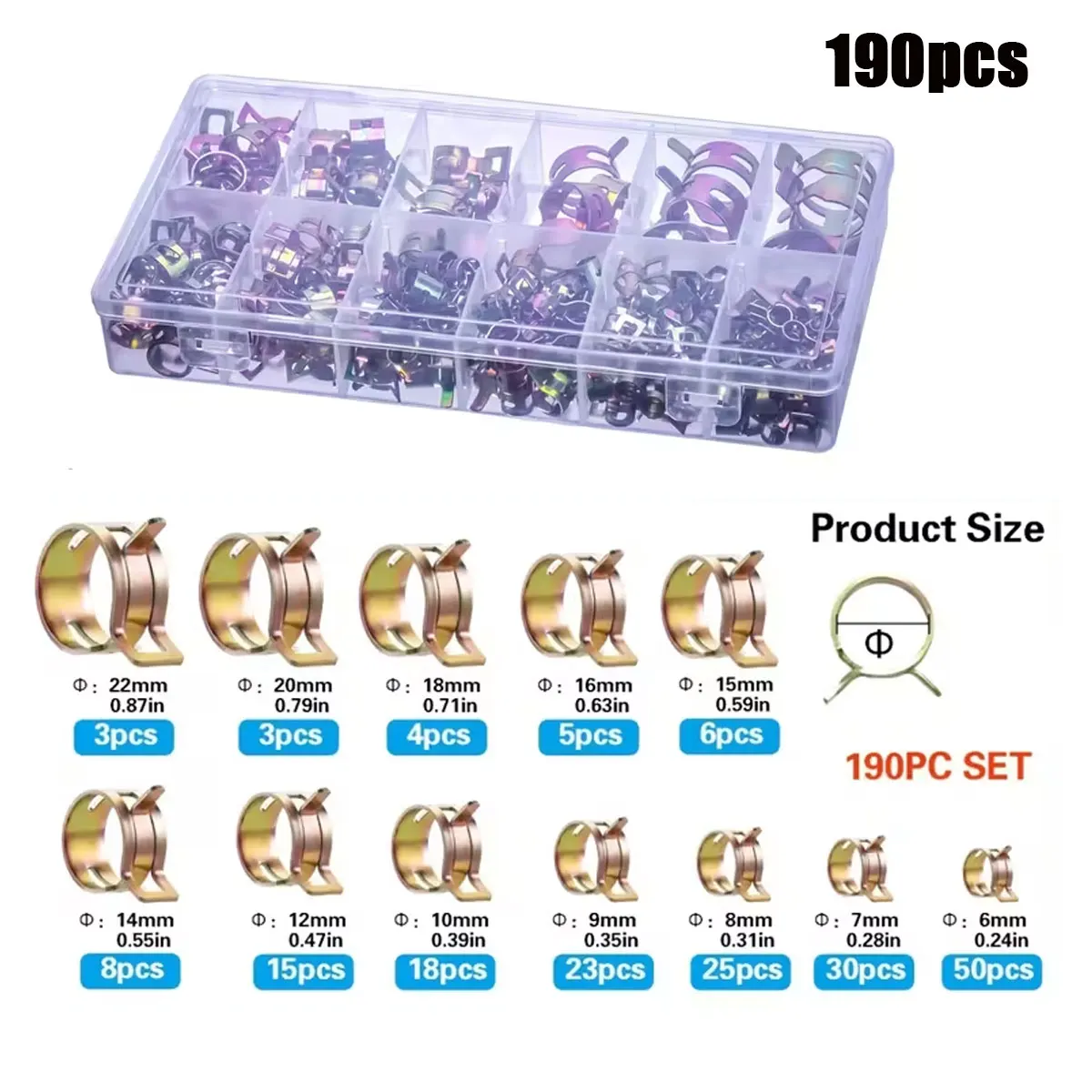 

Пружинные зажимы силиконовые 6-22 мм, 75/190 шт.