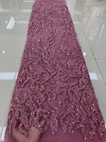 nigerian elegant pink luxury handmade sequins fabric 2022 high quality african tulle fabric french for wedding evening dress sew