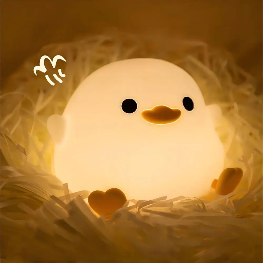 

Duck Silicone Night Light for Children with Timer Usb Rechargeable Dimming Touch Lamp Sleeping Bedroom Cartoon Animal Decor Gift