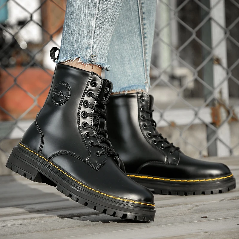 

Ботильоны мужские и женские черные кожаные на платформе