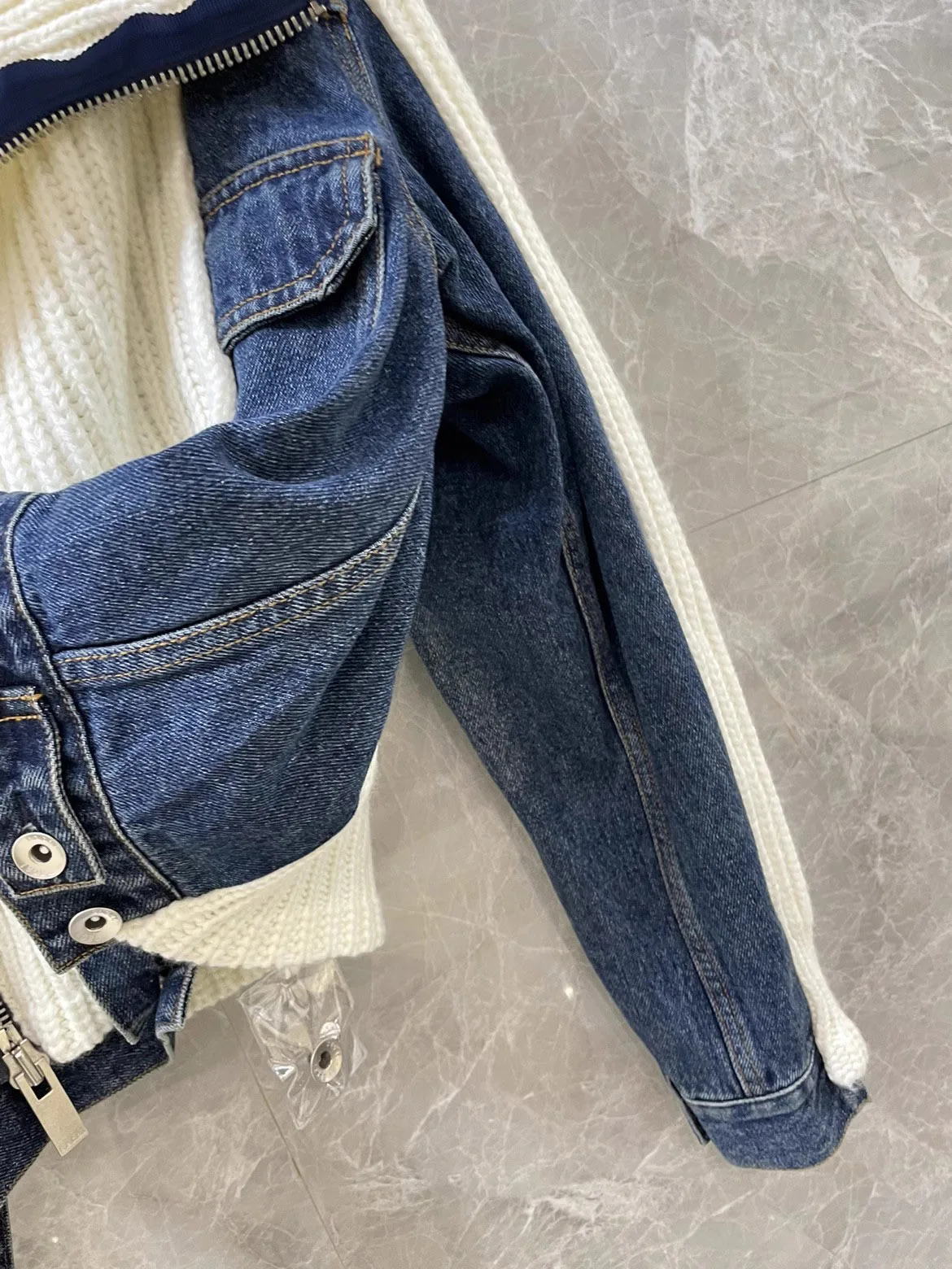 

2023 Women's Clothing High Quality Denim Patchwork Knitted Casual Jacket Autumn Winter New