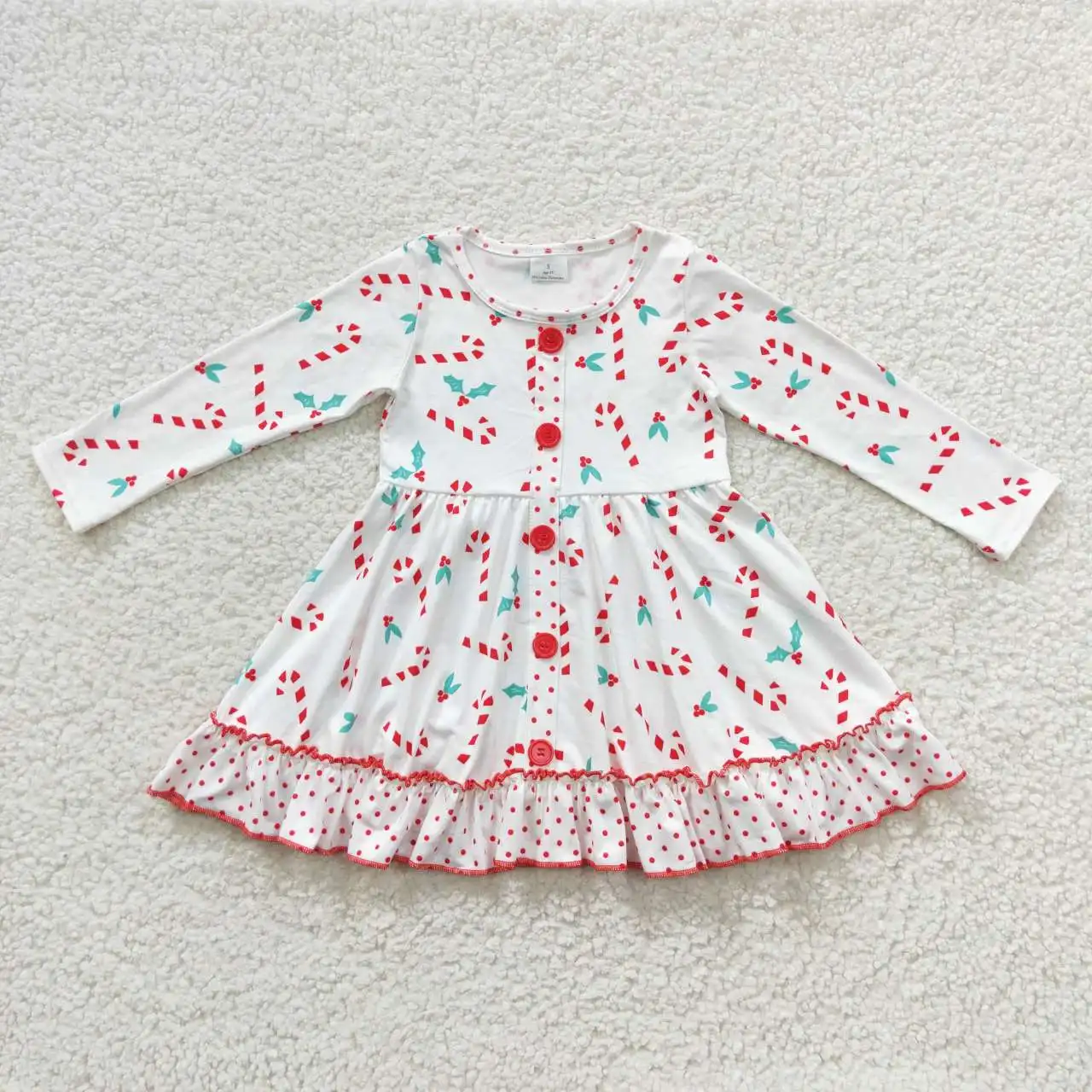 

Wholesale Baby Girl Christmas Candy Twirl Dress Long Sleeves One Piece Kids Children Infant Toddler Holiday Ruffle Clothes