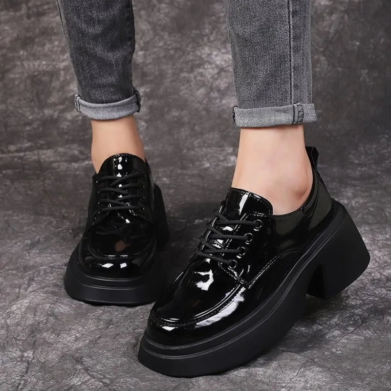 

New Women Loafers Classic Platform Chunky Heel Black Ladies Pumps Female Mary Jane Derby Lolita Sweet Round Toe College Shoes