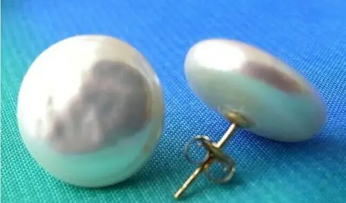 

12-13MM WHITE COIN FRESHWATER PEARL STUD EARRING 14k/20 GOLD