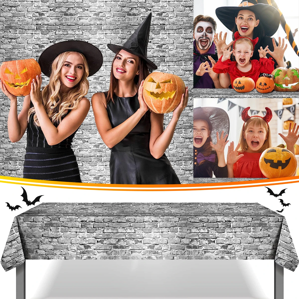 

Halloween Table Covers Stone Wall Tablecloths Disposable Medieval Castle Themed Brick Stone Table Cloth Halloween Party Decor