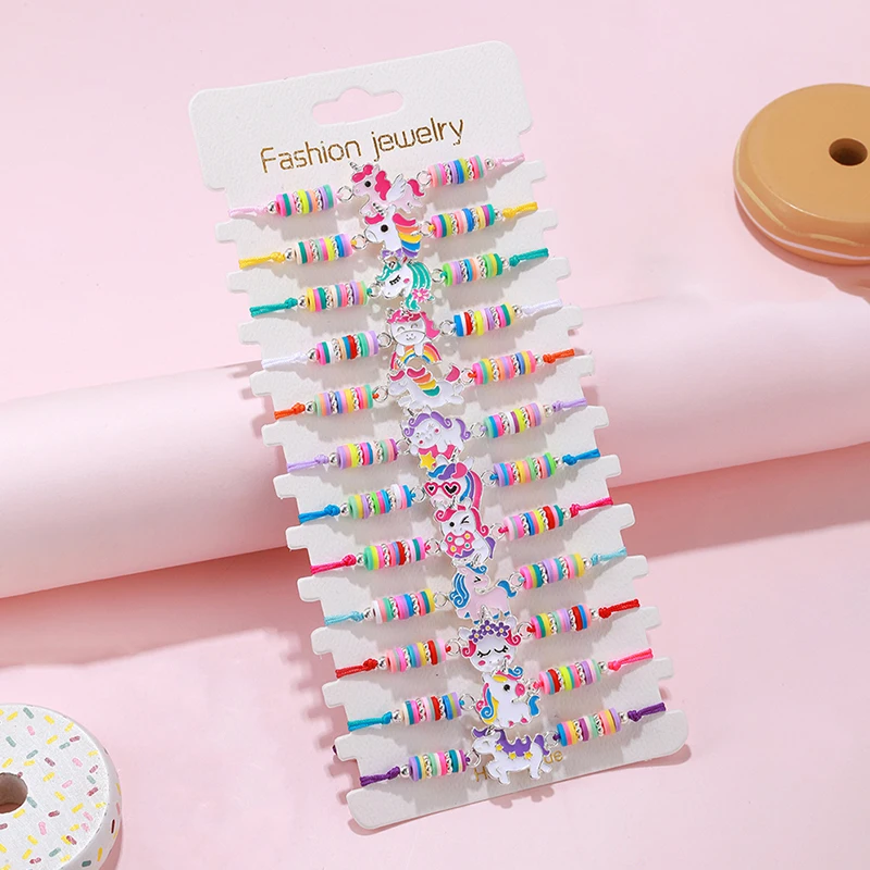 

12Pack Cute Animal Cat Doggy Butterfly Unicorn Bracelet Adjustable Cord Rope Bracelets for Children Girls Daughter Jewelry Gifts