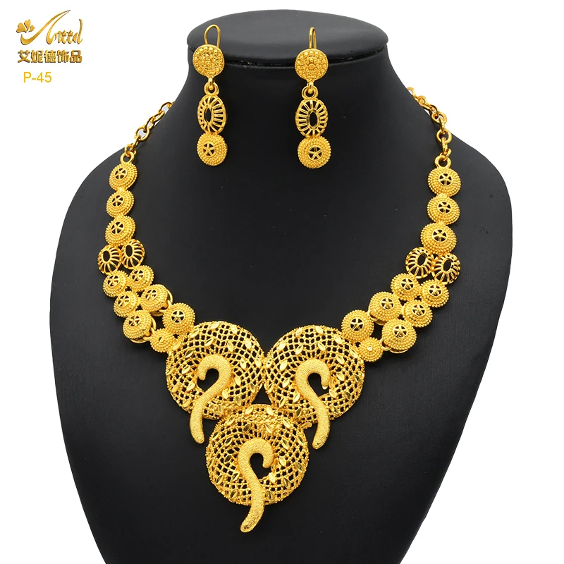 

ANIID Bridal Necklace Sets For Women Earrings Indian Jewelery Gold Color African Accessories Wedding Bridesmaid