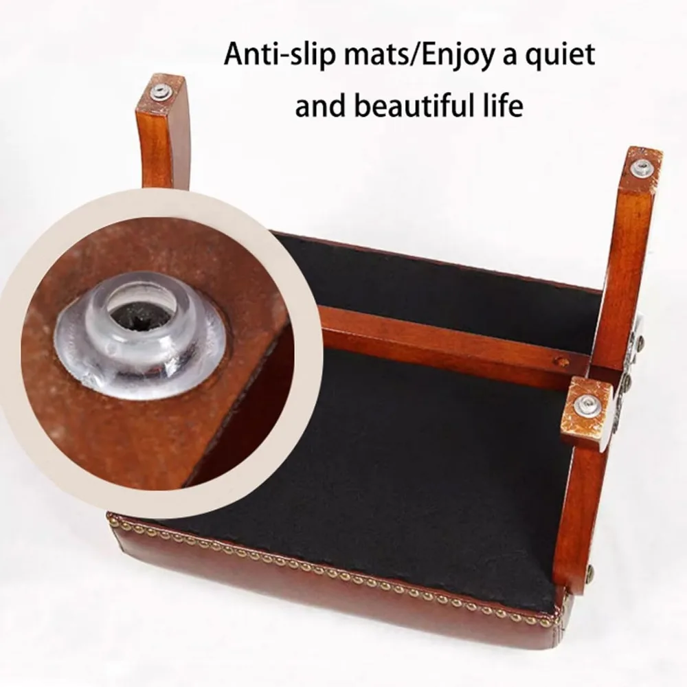 Кожаная подставка для ног в рустикальном стиле из дерева прямоугольная