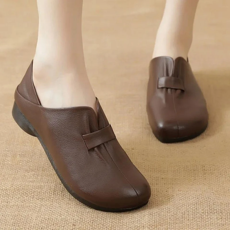 

Women Loafers Spring Pu Leather Comfort Flat Mother Shoes Slip-On Footwear Fashion Female Footwear