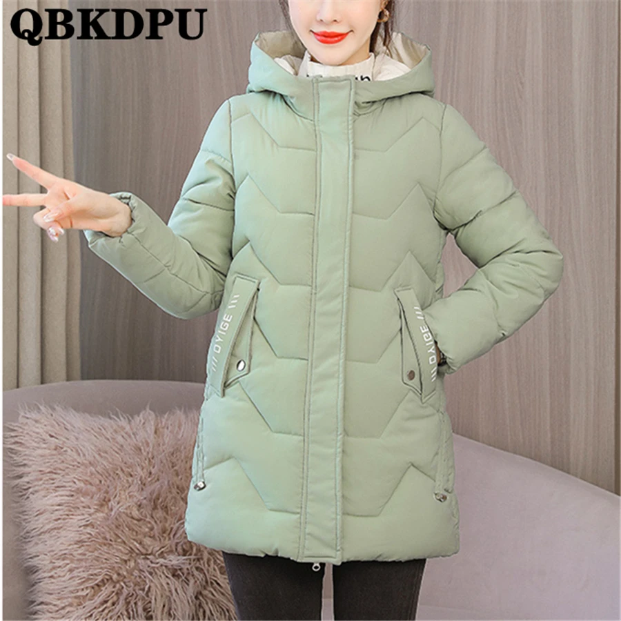 

Winter Hooded Cotton Padded Letter Print Thick Coat Women Warm Thick Outwear Casual Loose Parkas Snow Wear Overcoat Jackets