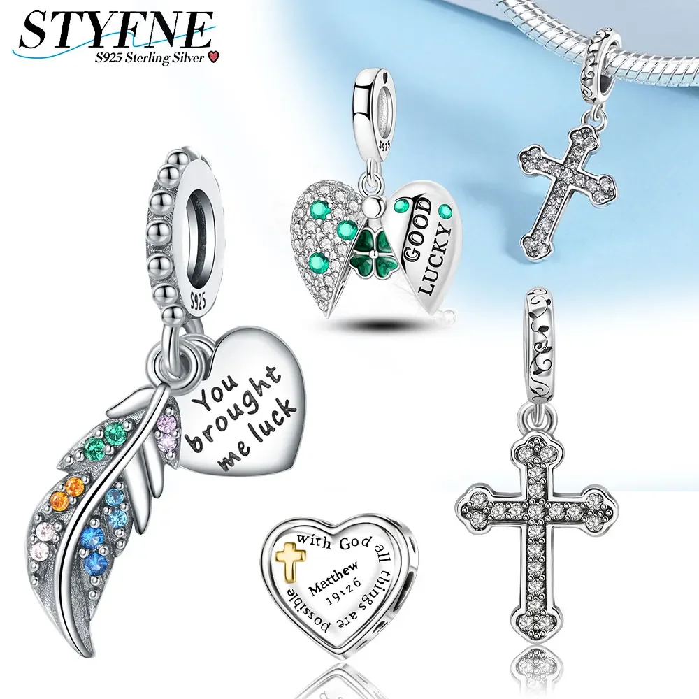 Очарование из стерлингового серебра 925 пробы с религиозными перьями на удачу для