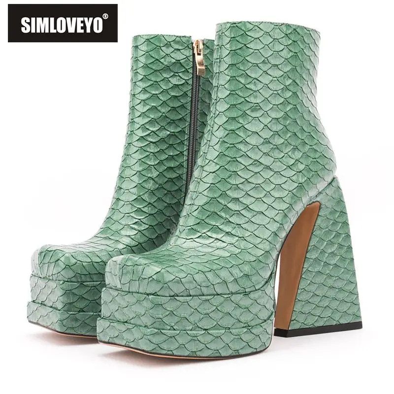 

SIMLOVEYO Модные женские ботильоны с двойной платформой на высоком расширяющемся книзу каблуке, ботинки с квадратным носком в стиле панк, женск...