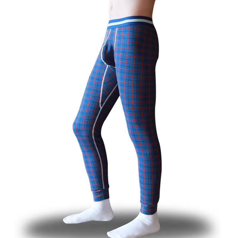 Men Long Johns Plus Velvet Warm Pants Thin Slim Elastic Fashion Print Cotton Sexy Underwear Male Tight Legging Bottoms