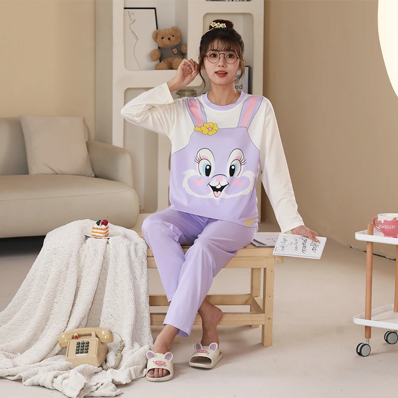 Disney Cartoon Cute Kawaii Rabbit Pajamas Female Winter Autumn Long Sleeve Soft Pajamas Set Ladies Sleepwear Christmas Gift