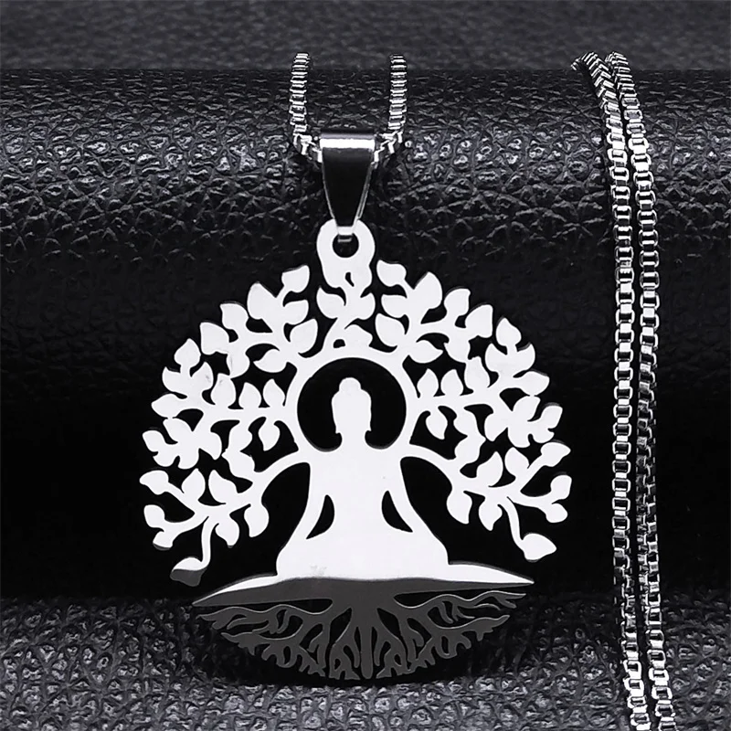 Купи Yoga Tree of Life Buddhism Pendant Necklace for Women Men Vintage Stainless Steel Buddha Religion Bodhi Tree Necklaces Jewelry за 239 рублей в магазине AliExpress