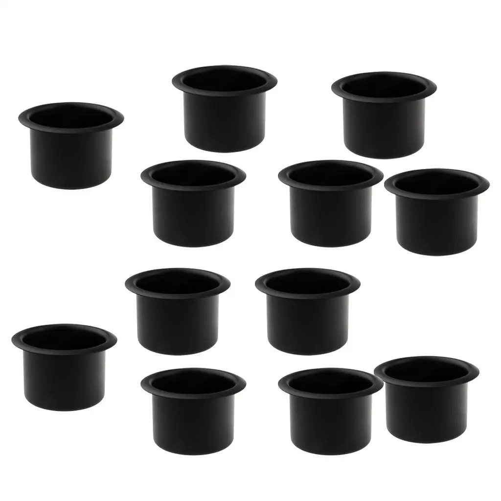 12x Aluminum Alloy Recessed Cup Holder for Boats, RVs, Cars, Trucks, , Game Table Pockets and  (Black)
