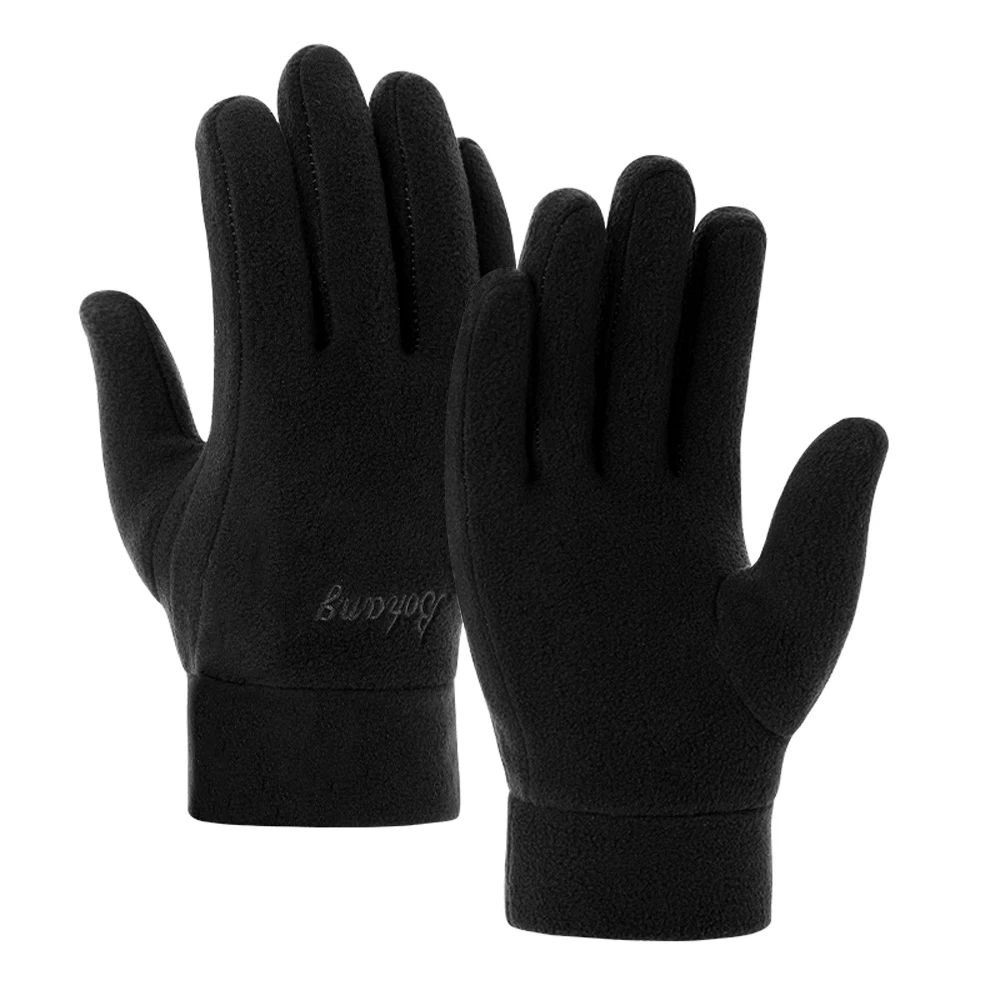 2022 Men's Winter Gloves Solid Women Outdoor Polar Fleece Thick Warm Cold Gloves Motorcycle Cycling Wrist Glove black Mittens images - 6