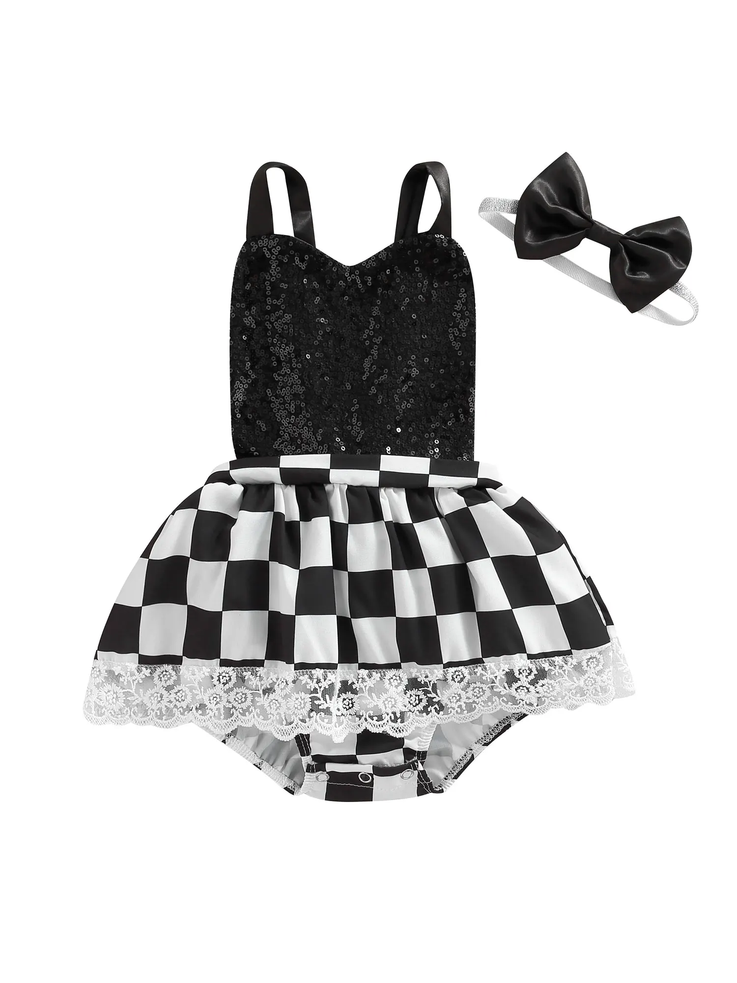 

Одежда для новорожденных девочек, кружевной комбинезон с блестками и шахматным принтом, боди, платье-пачка, комбинезон с открытой спиной, по...