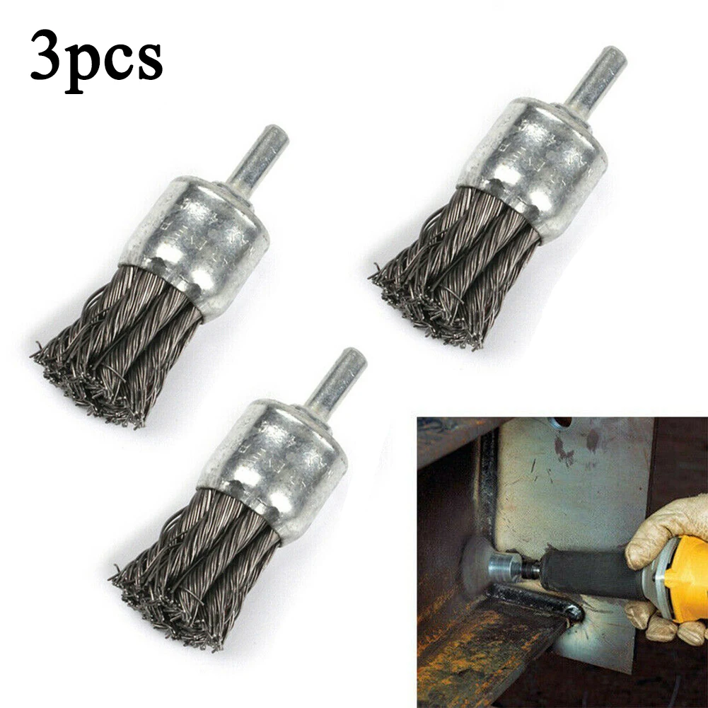 

3pcs 25mm Steel Brush For Reach Narrow Holes Remove Rust Dirt Paint Deburring Polishing Metal Cleaning Tools Rotary Tool Parts