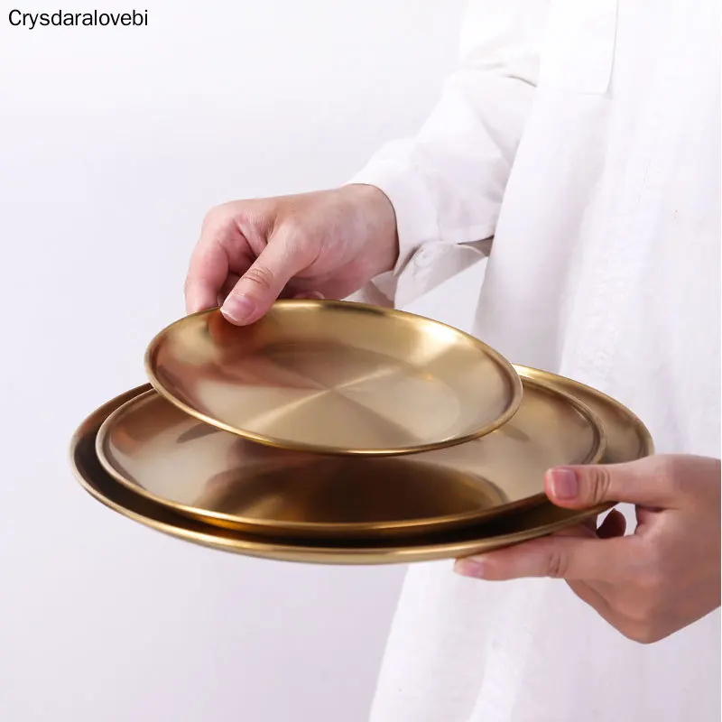 Золотой лоток роскошный металлический круглый для хранения отображение закусок