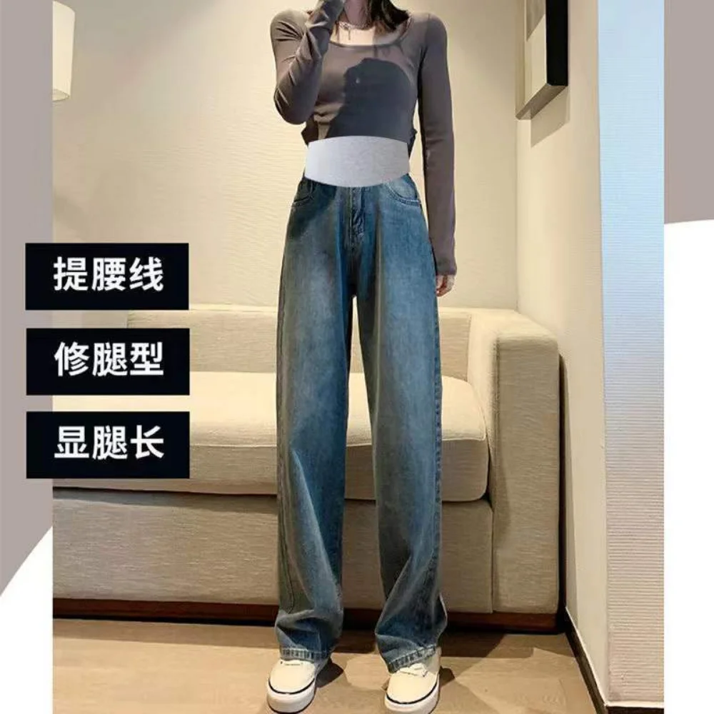 Wide Leg Loose Straight Denim Maternity Jeans Spring Autumn Belly Pants Clothes for Pregnant Women Pregnancy Work Trousers enlarge