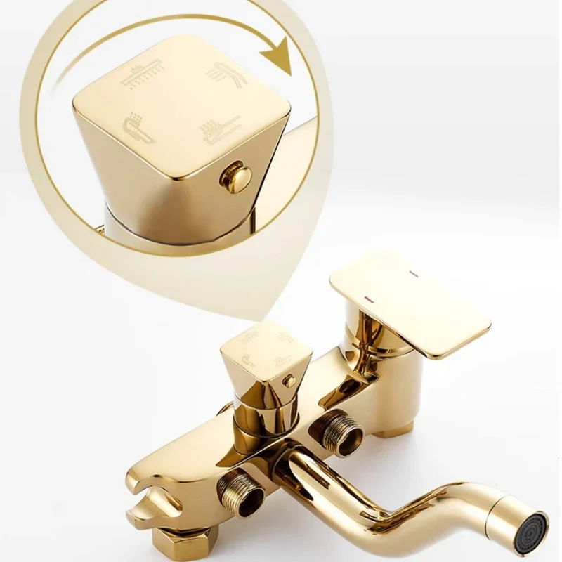 Роскошный Золотой смеситель для душа латунная дождевая Душевая система