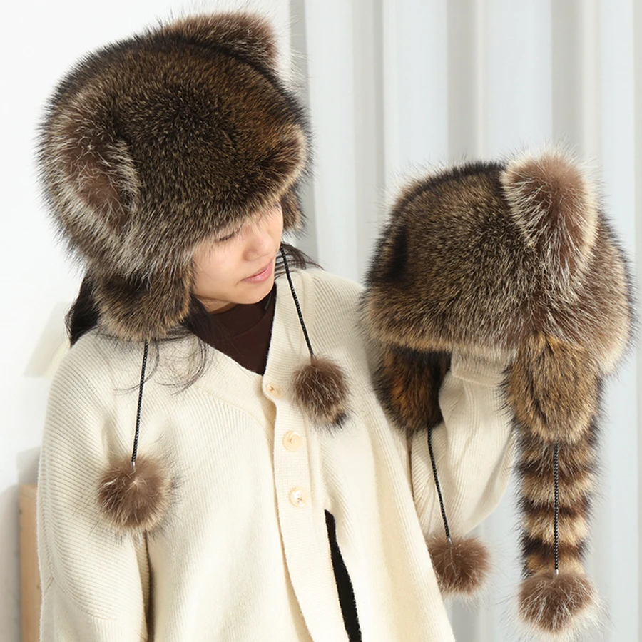 Real Raccoon Fur Hat Children's Hat Fur Men Women Hats Luxury Fashion Natural Fur cap Warm Winter Best Selling